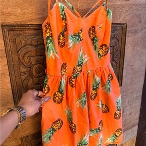 Vibrant Orange Pineapple Print Dress